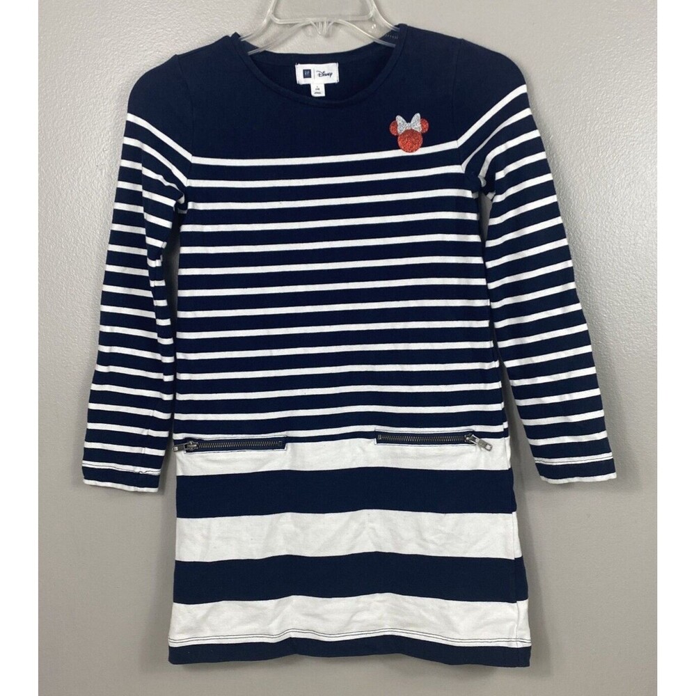 GAP Disney Minnie Mouse Girl's Kids Navy Blue and White Striped Dress L 10